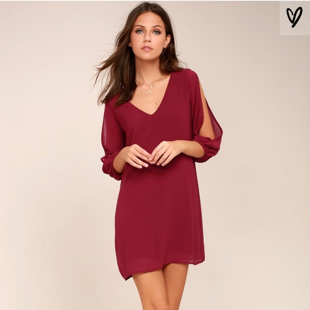 LULUS Shifting Dears Wine Red Long Sleeve Dress - Picture 1 of 8